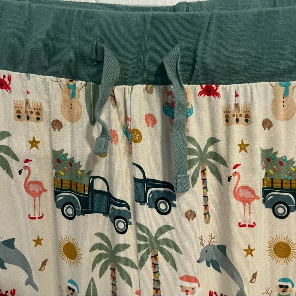 Emerson Christmas Santa Flamingo Tropical Print Viscose Pajama‎ Pants. Size XL.